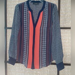 Sanctuary Navy Print Tab Sleeve Blouse